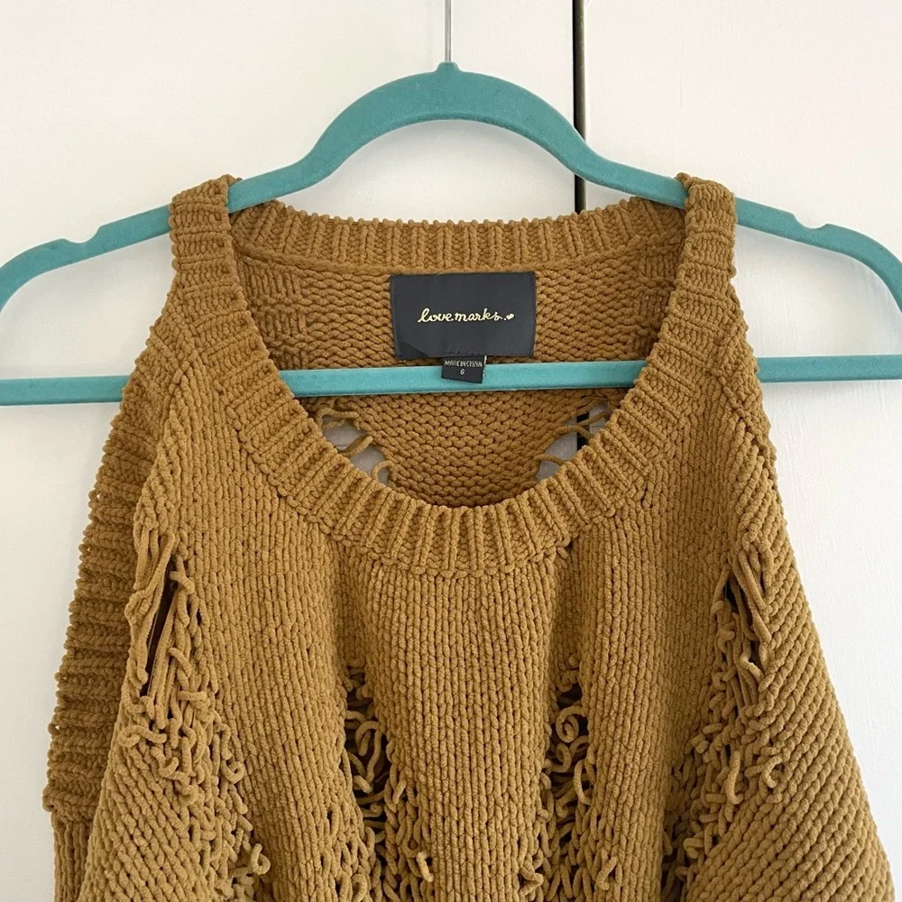 Love Marks Distressed Cold Shoulder Sweater in Mustard Yellow Size Small